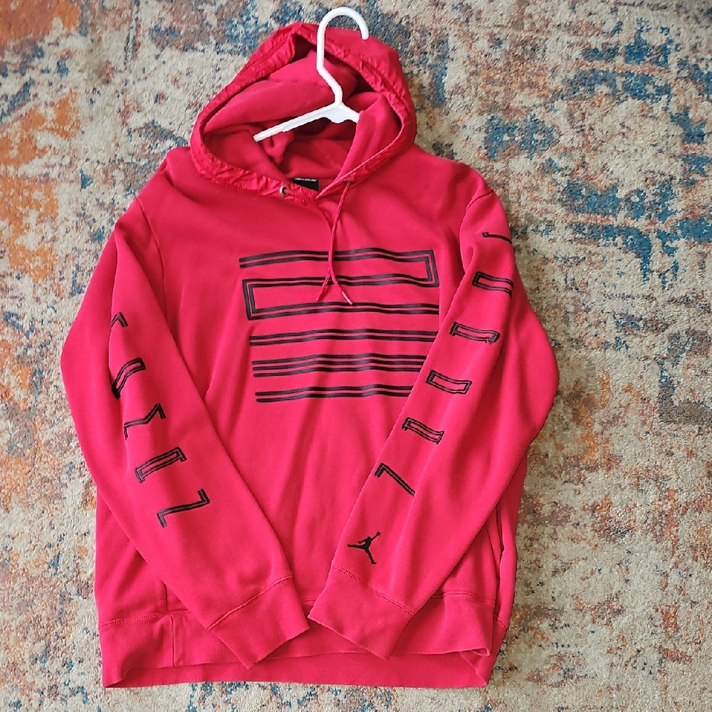 Jordan Hot Red Pullover Hoodie with Black Graphic Stripes